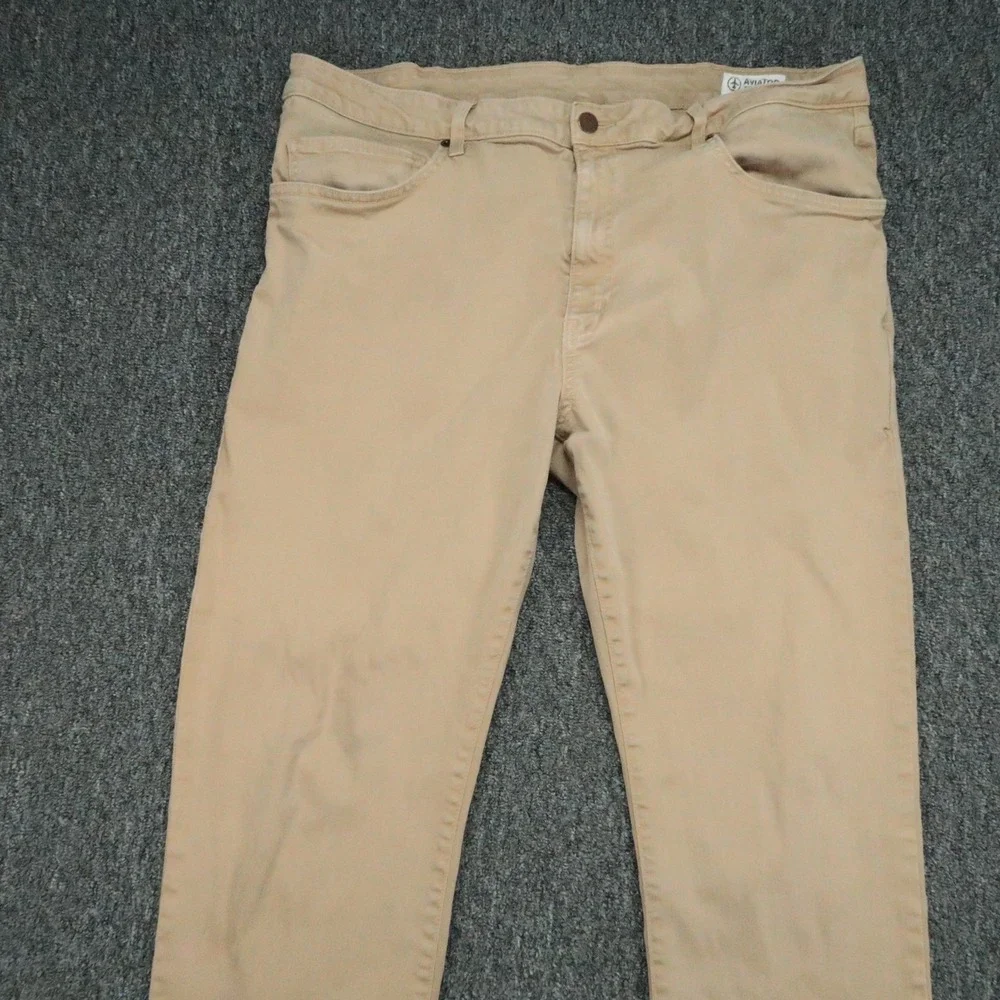 Aviator Pants Mens 40x30 Beige Straight Fit 5 Pocket Zip Chino Travel